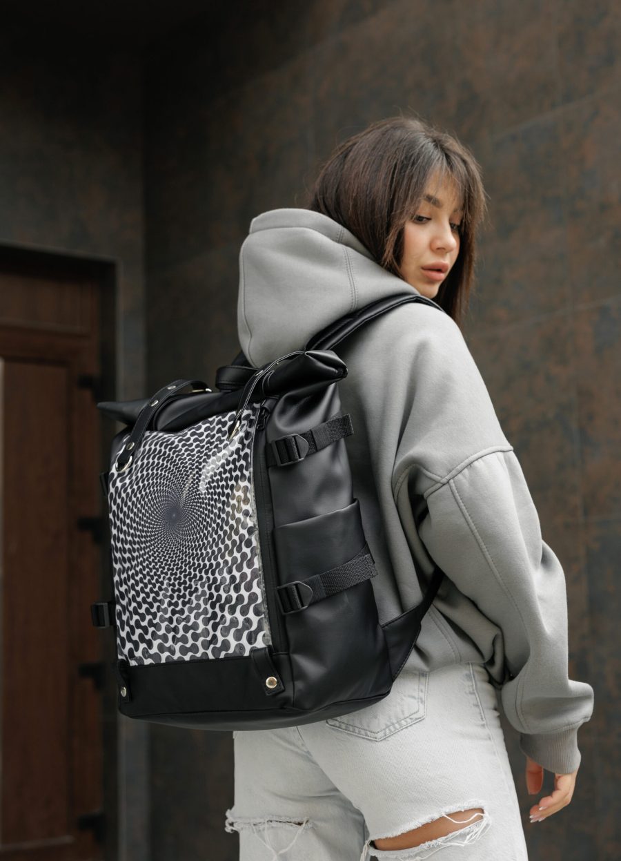 Рюкзак жіночий Sambag RollTop Hacking чорний з принтом