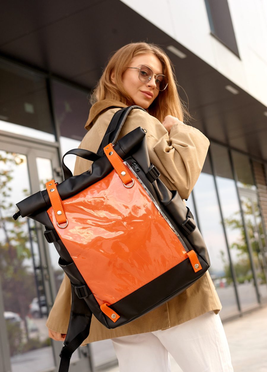 Рюкзак жіночий Sambag RollTop Hacking чорний з помаранчевим