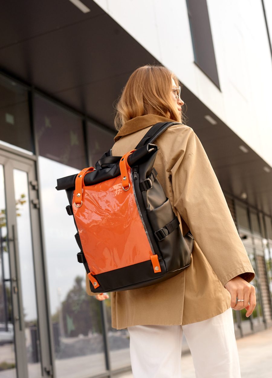 Рюкзак жіночий Sambag RollTop Hacking чорний з помаранчевим