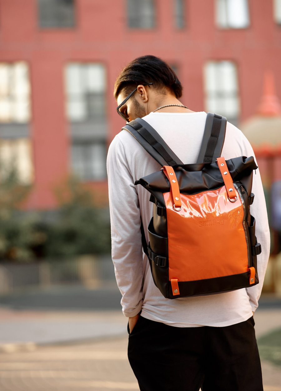 Мужской рюкзак Sambag RollTop Hacking черный с оранжевым