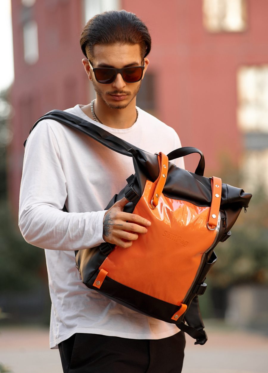 Мужской рюкзак Sambag RollTop Hacking черный с оранжевым