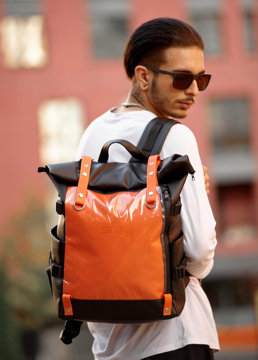 Мужской рюкзак Sambag RollTop Hacking черный с оранжевым