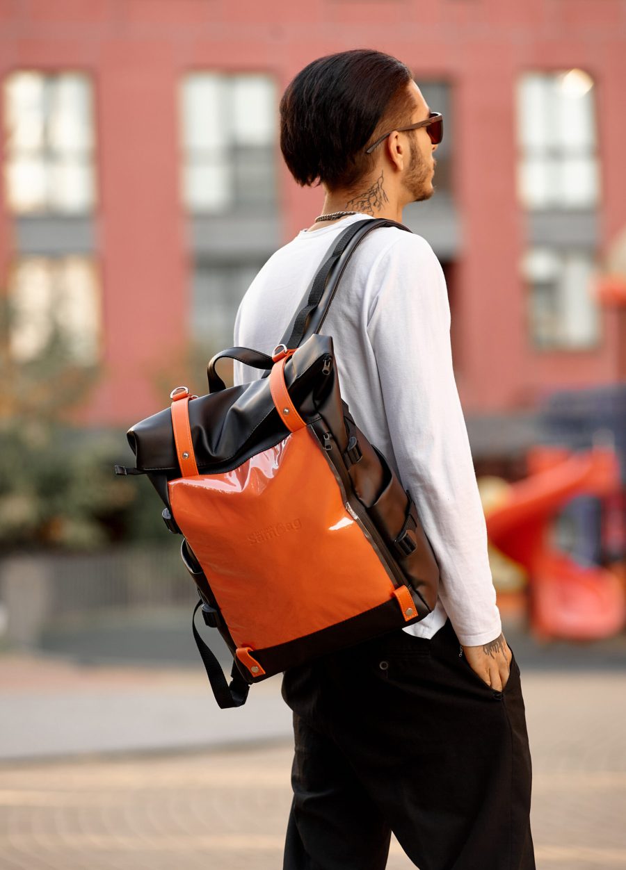 Мужской рюкзак Sambag RollTop Hacking черный с оранжевым