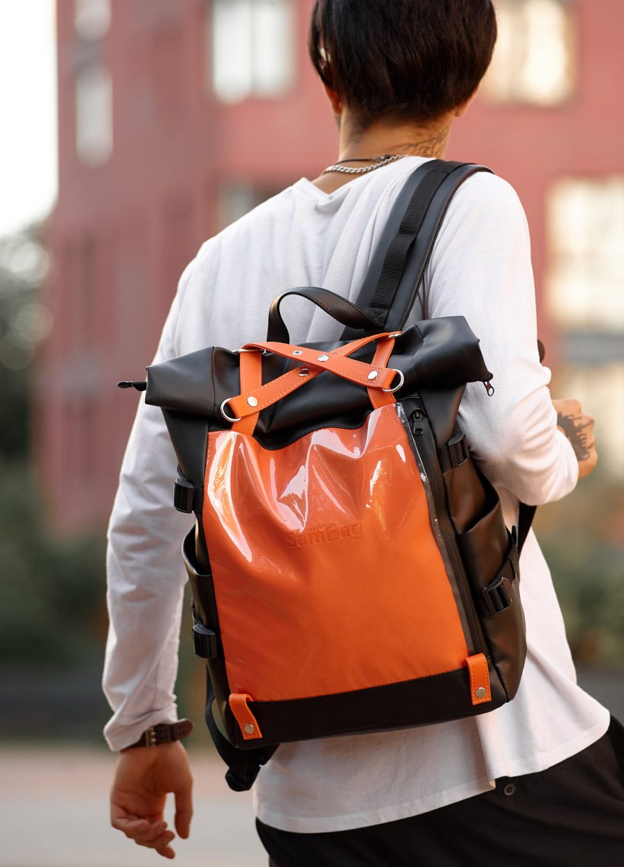 Мужской рюкзак Sambag RollTop Hacking черный с оранжевым