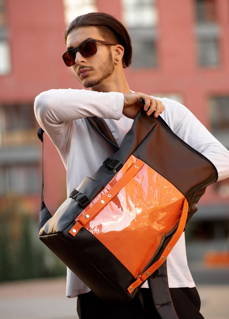 Мужской рюкзак Sambag RollTop Hacking черный с оранжевым