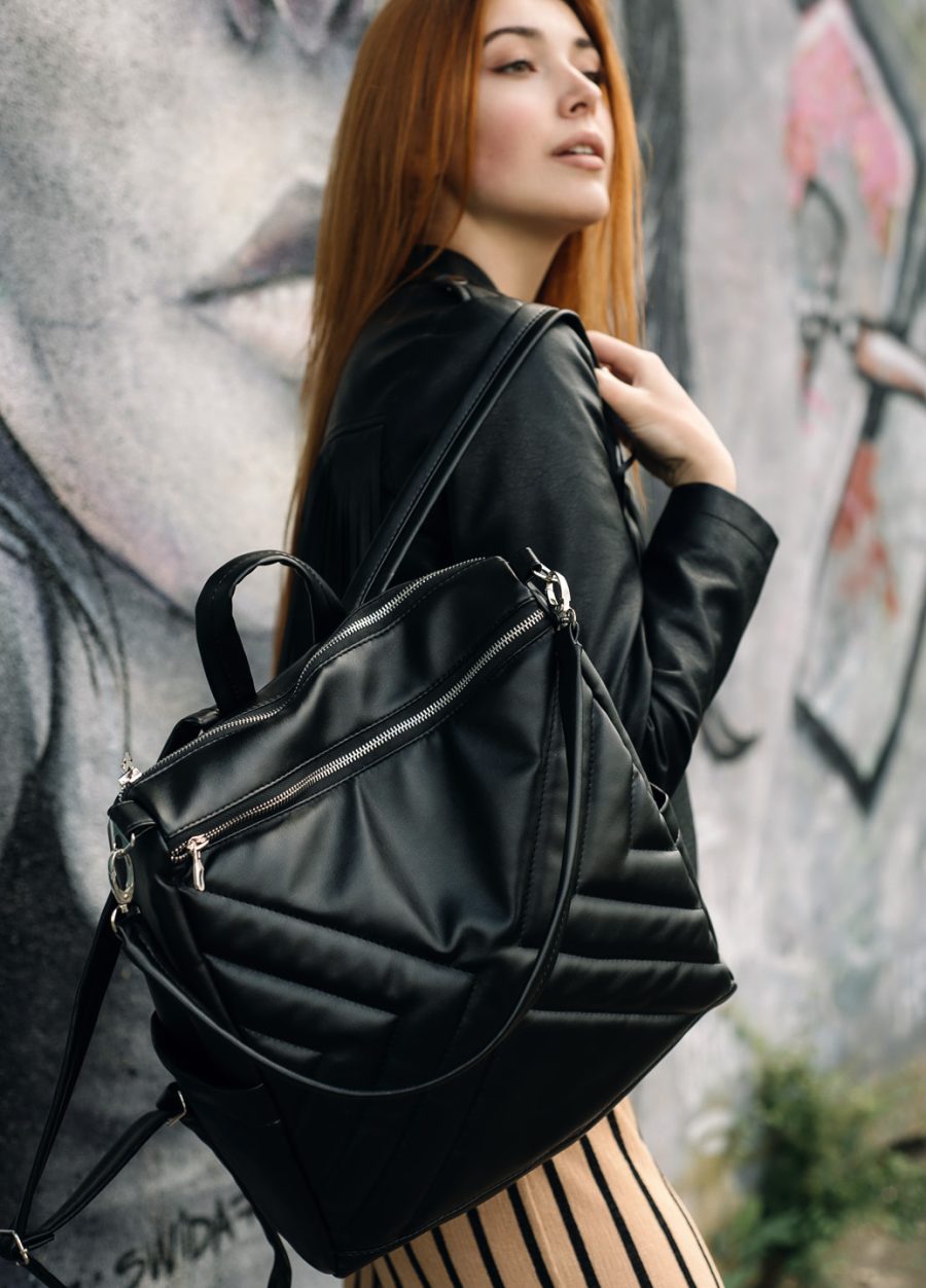 Рюкзак-сумка женская Sambag Trinity строченая черная