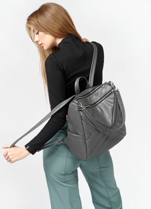 Женский рюкзак-сумка Sambag Trinity строченая графитовая