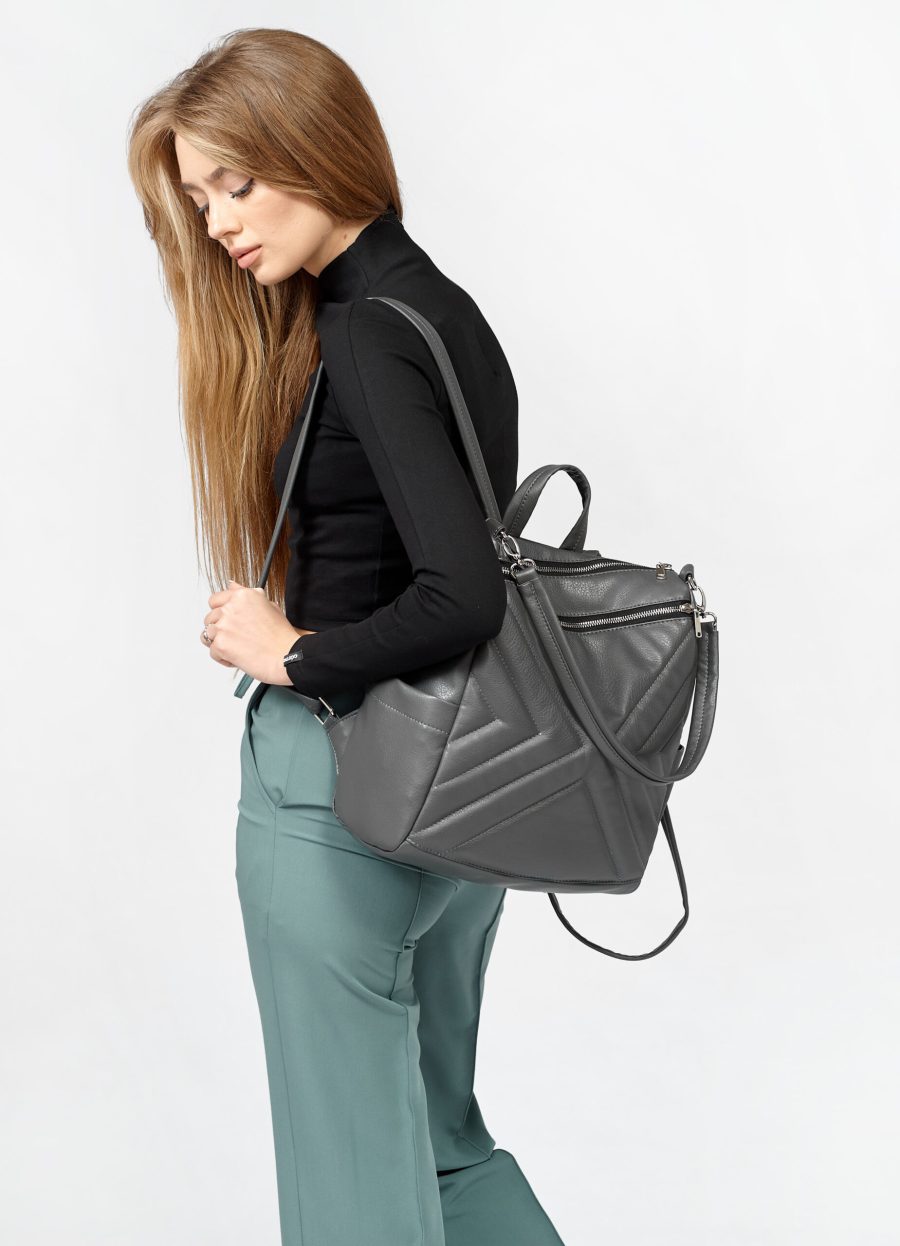 Женский рюкзак-сумка Sambag Trinity строченая графитовая