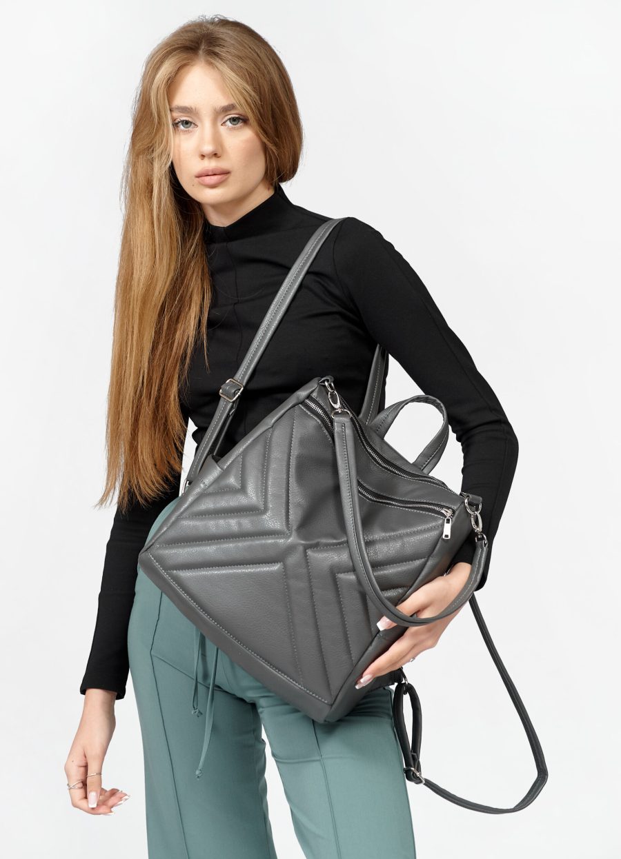 Женский рюкзак-сумка Sambag Trinity строченая графитовая