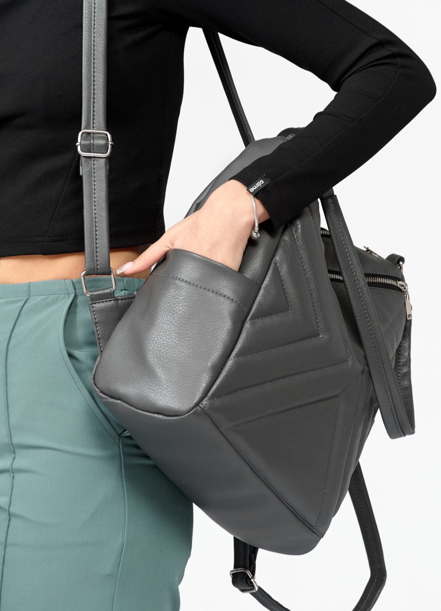 Женский рюкзак-сумка Sambag Trinity строченая графитовая