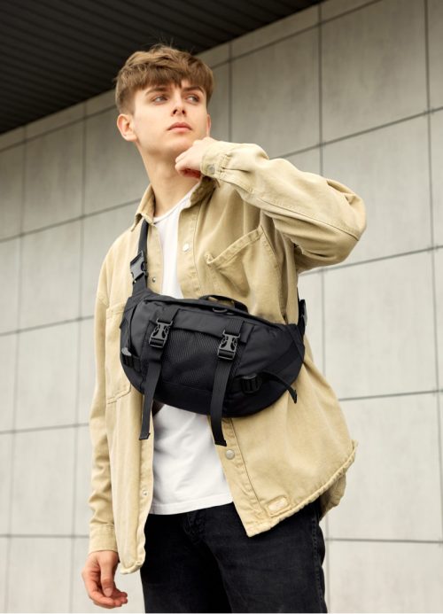 Сумка-бананка чоловіча Sambag Dynamicdart тканинна чорна