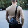 Сумка мессенджер мужская Skill гладкая кожа черная
